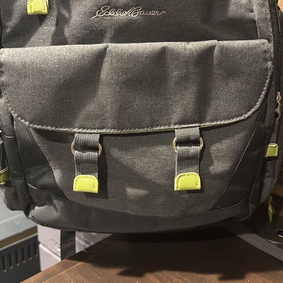 Eddie Bauer Gray Green Backpack Travel Diaper Baby Bag - Picture 3 of 9